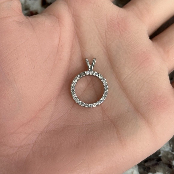 Natural Diamond Circle Pendant 10K White Gold for Necklace - Picture 1 of 3